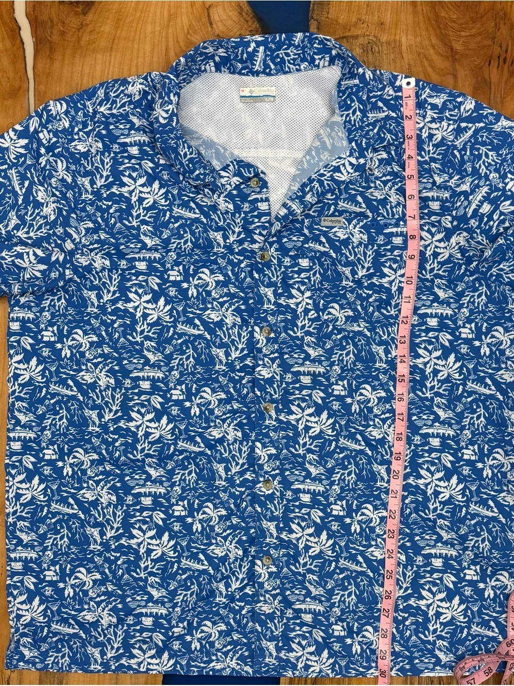 Columbia PFG Fishing Shirt XL Blue Tropical Print Button Up Vented - Picture 3 of 12